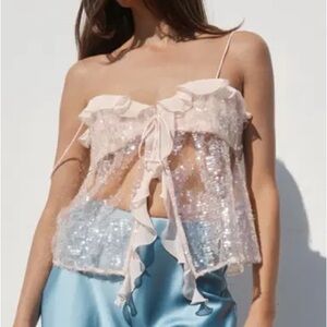 Sheer Sequin Ruffle Top